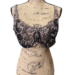 Lunaire Bra Womens Size M Black Sheer Lace Underwire Balconette Floral